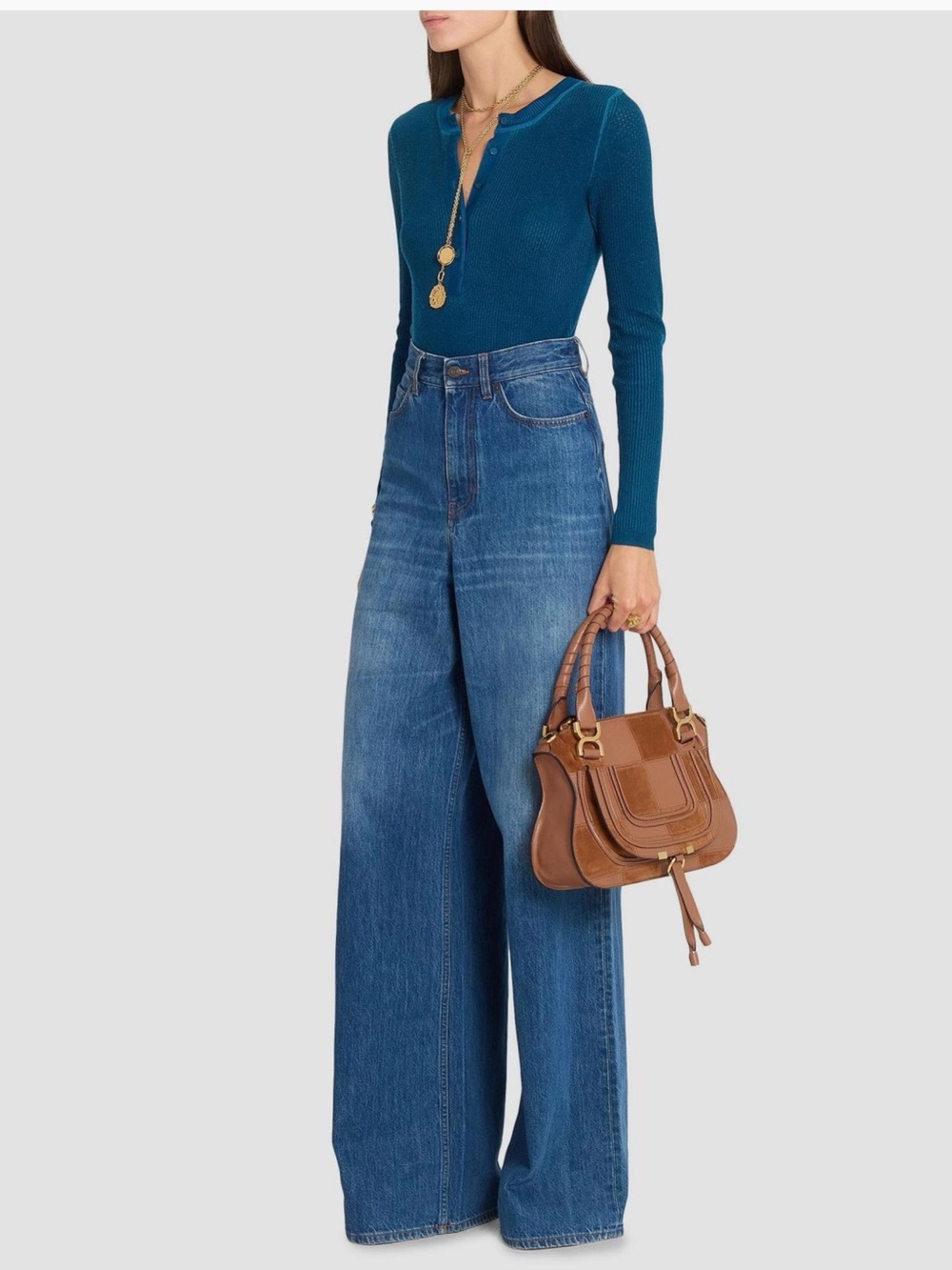 The Chloé Marcie Leather & Suede Patchwork Satchel in Dusty Tan NWT - Picture 5 of 17